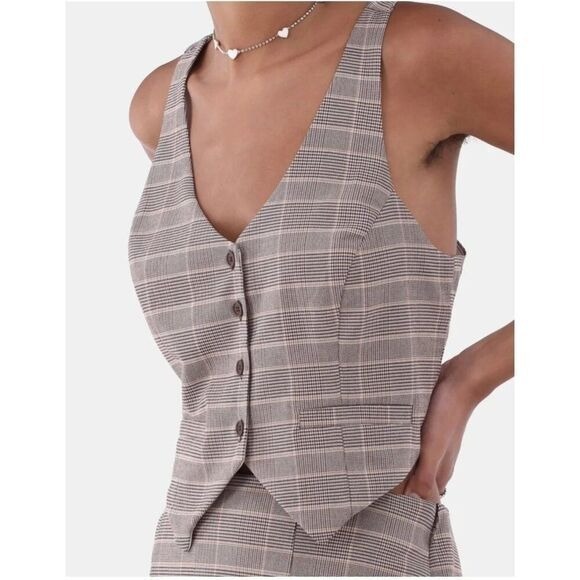 No Boundaries Jackets & Blazers - No Boundaries Women M Plaid Vest Mini Skirt Set Clueless‎ Office Siren 90's Y2K